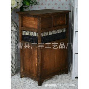 Table de chevet multi-tiroirs de style campagnard en bois massif brun, table de nuit de rangement pour chambre à coucher, usage adulte - Product Image 4