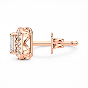 Boucles d'oreilles clous en diamant de laboratoire taille émeraude pour femme, couleur VVS VS EF, or rose 18 carats, bijoux fins classiques de luxe pour usage quotidien - Product Image 2