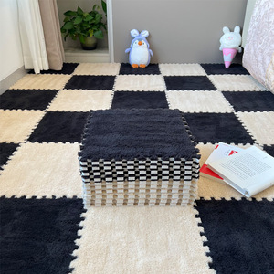 Alfombra de gateo para bebés, tapetes de piso entrelazados cuadrados antideslizantes, lavables, para sala de estar, tapetes de piso para niños, de fibra de poliéster, de color sólido - Product Image 1
