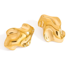 <b>Titanium</b> Steel <b>Stud</b> Earrings Geometric Irregular Fashion High-End Jewelry 18K Gold Non-Fading European American Style - Product Image 5