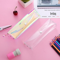 Étui à crayons transparent de style japonais, rose élégant, impression UV, fermeture à bouton, grande capacité, sac de rangement pour papeterie RR