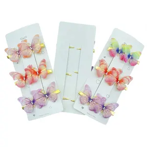 E-ma thuật mini Bướm Clip tóc Set Tulle lưới kẹp tóc hồng bướm tóc barrettes tóc phụ kiện cho cô gái trẻ em