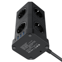 Stop Kontak Ekstensi Eropa Fleksibel 9-Arah Lepas Pasang Tren Terbaru Multi-Plug 16A 20W Pengisian Cepat 3 USB-A/1-C Plastik Tahan Api
