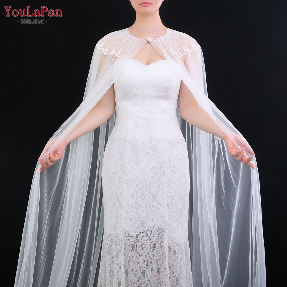 YouLaPan VG24 Lange Kathedrale Hochzeit Braut Schal Sommer Tüll Spitze Rundhals ausschnitt Party Abend Wrap Cape