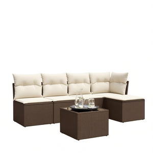 Ensemble de canapés de jardin modulaires en rotin brun, 6 places, mobilier d'extérieur, design contemporain - Product Image 1