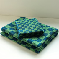 Wholesale 100%Cotton Custom Thick Large Bath Towel Jacquard with Logo Checked Plaid 2 Color Dyed Yarn Woven Beach Towels