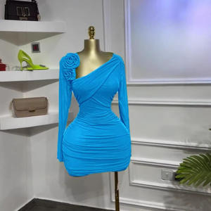 Vestido de flores 3D liso en 3 colores, vestido mini de manga larga para <span class=keywords><strong>mujer</strong></span>, vestido ajustado curvo, tallas S-2XL - Product Image 5