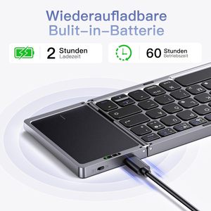 Super slim three-speed folding keyboard rechargeable portable wireless folding keyboard with touchpad for <b>tablets</b> - Product Image 6