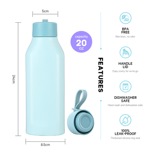 סגנון חדש לשמור על לוגו מותאם אישית חם נסיעות צבעוני 20 עוז תרמיות חדר כושר תרמית בקבוק מים מבודד נירוסטה עם מכסה - Product Image 2