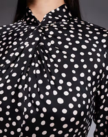 Nouvelle Robe Longue en Mousseline de Soie à Pois Noirs et Blancs 2026, Col Montant, Manches Longues Évasées, Ourlet Volanté, Coupe Ample Décontractée, Teinte Unie, ODM/OEM