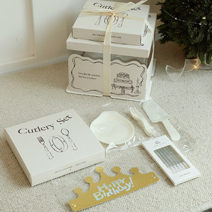 Ensemble de vaisselle française personnalisé pour gâteau d'anniversaire, couteau, fourchette, assiette, <span class=keywords><strong>film</strong></span> d'étanchéité en plastique de qualité alimentaire, haut de gamme, motif goutte d'eau, cinq-en-un - Product Image 5