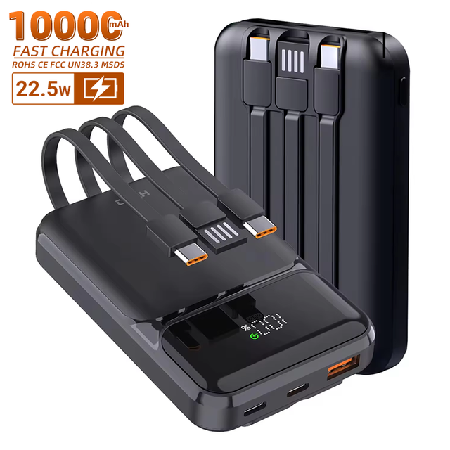 HYTO Powerbank 22.5W Fast Charging PD QC 3.0 with Built in Cable USB C Portable Charger LED Display 10000mAh 20000mAh Power Bank