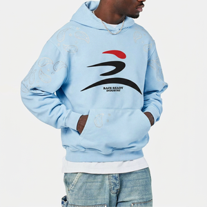 Sudadera con Capucha Azul Claro para Hombre Race Ready Industry, Estampado Paisley, Estilo Urbano, Corte Holgado, Felpa de Algodón - Product Image 1