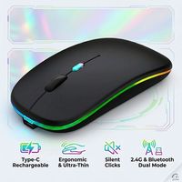 Ratón Inalámbrico Delgado, Recargable, Silencioso, con Acabado Mate Negro, para PC y Macbook