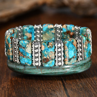 Gelang Kristal Gaya Barat untuk Pria Wanita, Aksesoris untuk Pesta dan Acara Barat, Gelang Manik-manik Batu Turquoise Alami