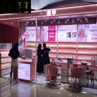 Kiosque à ongles de style moderne avec éclairage LED, tables en MDF et verre trempé