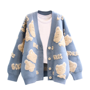 Cardigan da <span class=keywords><strong>Donna</strong></span> Personalizzato con Motivo Jacquard a Orso, Maglione Invernale a Maniche Lunghe, Abbigliamento Lavorato a Maglia con Bottoni, Pullover Casual per Donne - Product Image 1