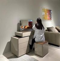 Commode de Chambre à Coucher et Tabouret de Maquillage de Style Moderne Haut de Gamme avec Miroir Debout Réglable et Tabouret de Rangement