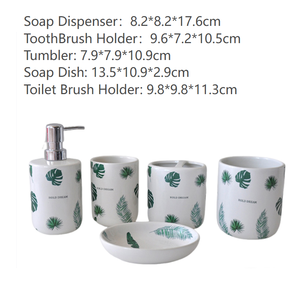 Fournisseur direct d'usine, ensemble <span class=keywords><strong>de</strong></span> <span class=keywords><strong>salle</strong></span> <span class=keywords><strong>de</strong></span> <span class=keywords><strong>bain</strong></span> en céramique à motifs <span class=keywords><strong>de</strong></span> plantes tropicales vertes, ensemble <span class=keywords><strong>de</strong></span> cinq pièces <span class=keywords><strong>pour</strong></span> la décoration d'hôtel - Product Image 6