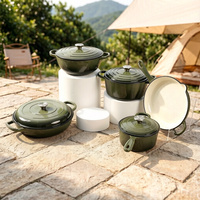 Ensemble de batterie de cuisine en fonte émaillée LFGB, 5 pièces, comprenant faitouts, poêle, casserole à sauce, avec logo personnalisé