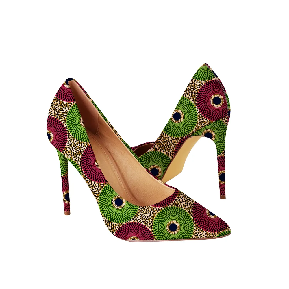 African Print Ladies High Heel Shoes Party Wholesale Sexy Small Square Toe Dress Shoes Elegant