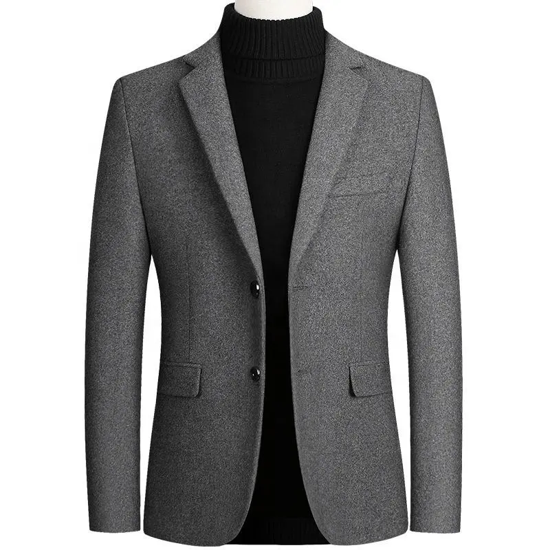 Plus Cotton Thicken Men's Suit Jacket One Button Slim Fit Sport Coat Woolen Jacket For Winter Business Daily Blazer Men