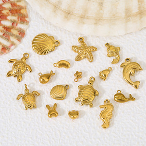 Dijes de vida marina de acero inoxidable con formas variadas para la elaboración de collares - Product Image 1