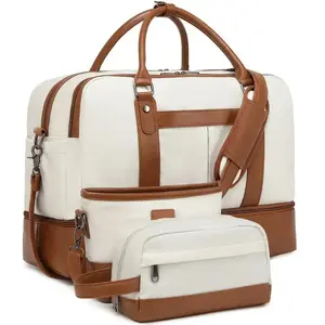 Conjuntos de bolsos de viaje sencillos de gran capacidad, bolso de mano ligero con cremallera, bolsa de noche portátil con correa desmontable