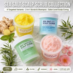 Scrub per il Cuoio Capelluto al Sale Marino 2-in-1 <span class=keywords><strong>Shampoo</strong></span> Zenzero Menta Piperita <span class=keywords><strong>Tea</strong></span> <span class=keywords><strong>Tree</strong></span> Rosa Rosmarino Acido Salicilico Antiforfora 220g Vegano OEM Personalizzato - Product Image 1