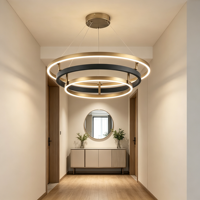 Lampu Chandelier Cincin 3 Tingkat Black Gold Modern LED, Lampu Gantung Plafon untuk Ruang Tamu Ruang Makan