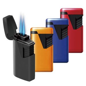 Allume-cigare à gaz à double flamme imprimé UV avec logo personnalisé, style au design classique puissant avec emballage en boîte de présentation - Product Image 1