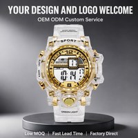 Montre numérique transparente en gros, 5 couleurs, écran LCD, heure mondiale, alarme, LED verte, cadeau sportif