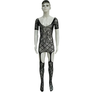 Collants résille noirs en nylon fins et transparents pour hommes, longs, une pièce, pour travestissement, Printemps 2024 - Product Image 2