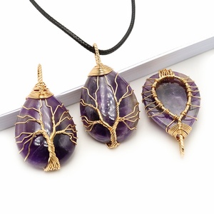 Pendentif en pierre naturelle cristal en forme <span class=keywords><strong>de</strong></span> goutte, arbre <span class=keywords><strong>de</strong></span> vie en quartz, enroulé sur fil, pour collier, bijoux en pierres précieuses - Product Image 4