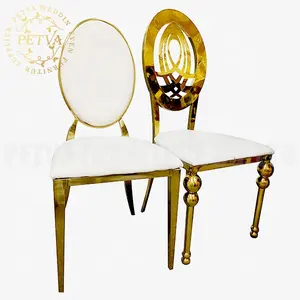 Grosir kursi pernikahan besi tahan karat emas ruang makan meja dan kursi hotel mewah untuk acara digunakan