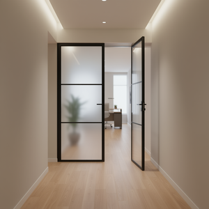Porte de séparation intérieure en verre et aluminium ESG 29,9 po x 79,3 po, design minimaliste, isolation acoustique, ouverture latérale - Product Image 2