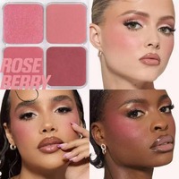 Palette de fards à joues minéraux imperméables 4 couleurs en gros pour OEM, personnalisation de marque privée, fard à joues en poudre pressée de haute qualité