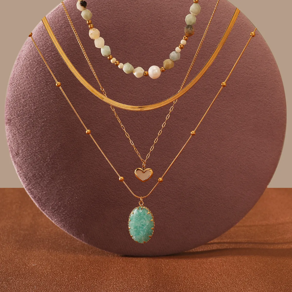 2024 nouveau design pierre naturelle tour de cou pendentif collier INS Offre Spéciale amazonite coeur colliers en acier inoxydable étanche bijoux