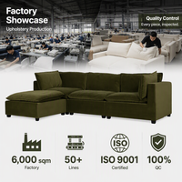 Canapé modulaire en velours vert olive moderne en forme de L avec ottoman, housse lavable, pour salon, hôtel, salle de séjour, vente en gros, usage commercial