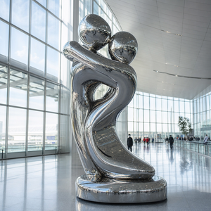 Sculpture en métal en forme de goutte d'eau en acier inoxydable poli miroir X04, statue d'art pour la décoration intérieure de villa - Product Image 4