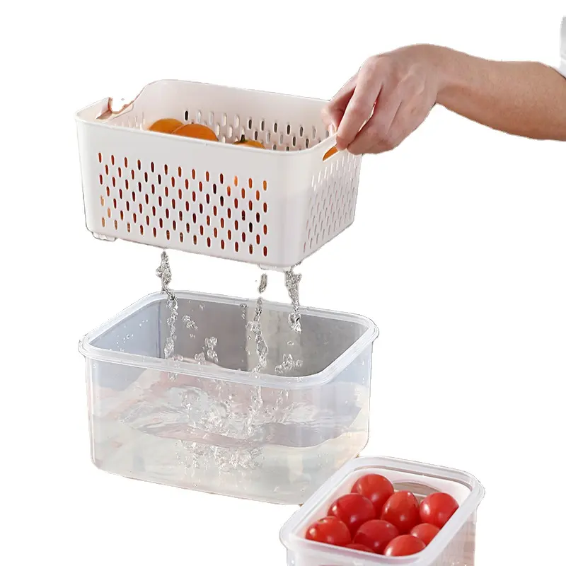 Contenedor de frutas, escurridor de plástico, escurridor de verduras, organizador de refrigerador, contenedores con tapas