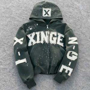 Sudadera con Capucha para Hombre, Estilo Urbano, Invierno 2026, Diseño Original Personalizado, Vintage, Lavada, Bordado 3D, Estampado, Corte Holgado, con Pedrería - Product Image 1