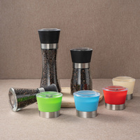 Bouteilles de broyeurs à épices en verre rond transparent vides avec couvercles, pour sel de mer et poivre, personnalisables, faciles à nettoyer, vente en gros
