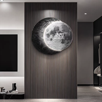 Tableau mural minimaliste Lune et Terre pour couloir, vision stéréo 3D, horloge numérique électronique ronde avec lumière LED