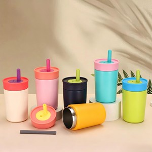 Tumbler Sedotan Stainless Steel Terisolasi Warna Kontras Lucu, Cangkir Kopi Air Vakum <span class=keywords><strong>Reusable</strong></span> untuk Perjalanan Sehari-hari, Logo Custom - Product Image 4