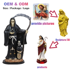 Vendita all'ingrosso di vetro in resina con squame di giustizia e gufo in tunica veste Santa morte Santa Muerte tenendo la statua della falce - Product Image 3