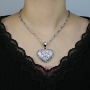Collana con Ciondolo a Cuore Smaltato Rosa con Scritta 'I Love You' in Zirconia Cubica 5A, Gioiello Regalo per San Valentino 2023 - Product Image 6