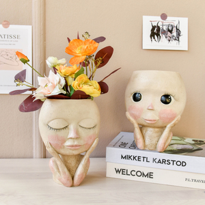 Florero de cara humana decoración chica cara <span class=keywords><strong>cabeza</strong></span> planta jarrón maceta figura artesanía almacenamiento jarrón decorativo cara para decoración del hogar - Product Image 2
