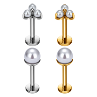 Anting-anting titanium ASTM F136 16G, anting-anting mutiara untuk tragus, helix, lobe, anting-anting labret, anting-anting bibir, anting-anting hidung, perhiasan tindik fesyen.