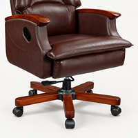 Chaise de bureau exécutive inclinable à dossier haut en PU traditionnel avec base en bois, fournie directement par l'usine